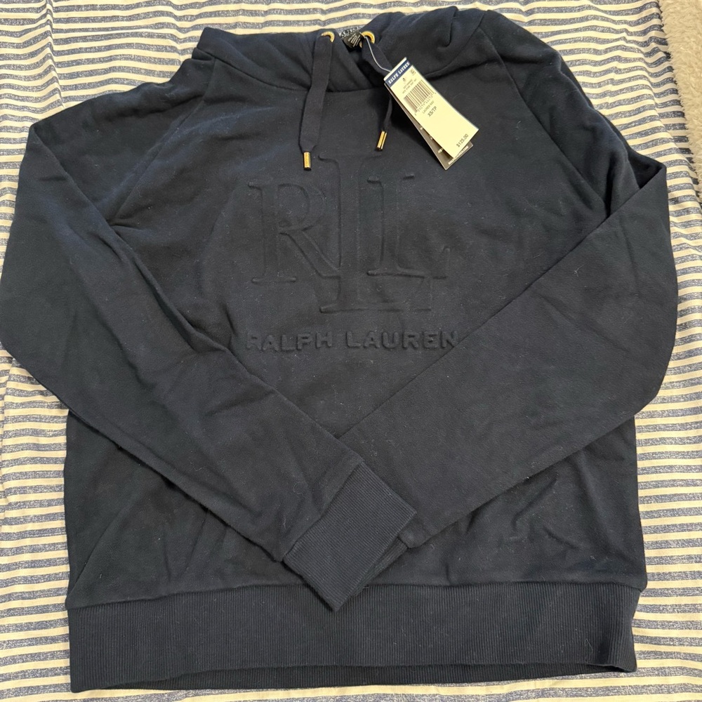 Ralph Lauren Navy Sweatshirt Cotton Blend Hoodie - NWT - XS